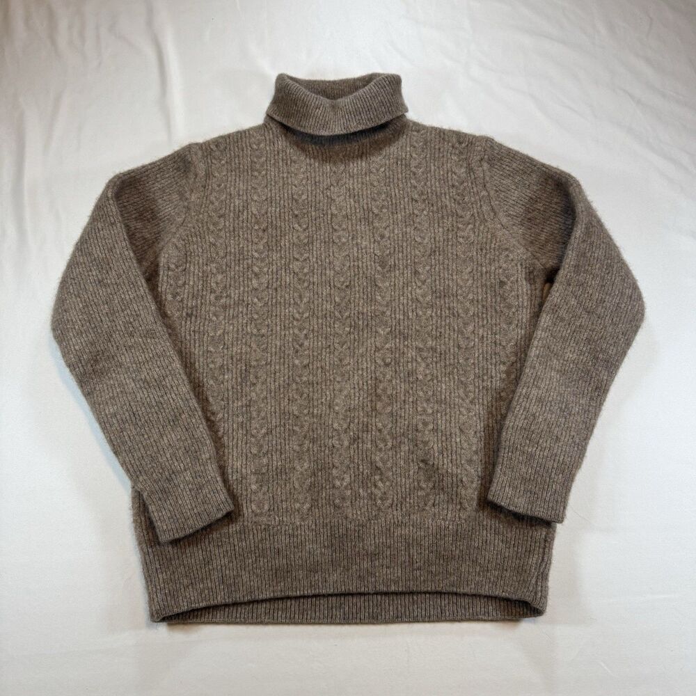 Cambridge Kids Lambswool Cable Knit Turtleneck Sweater Brown Youth Medium M